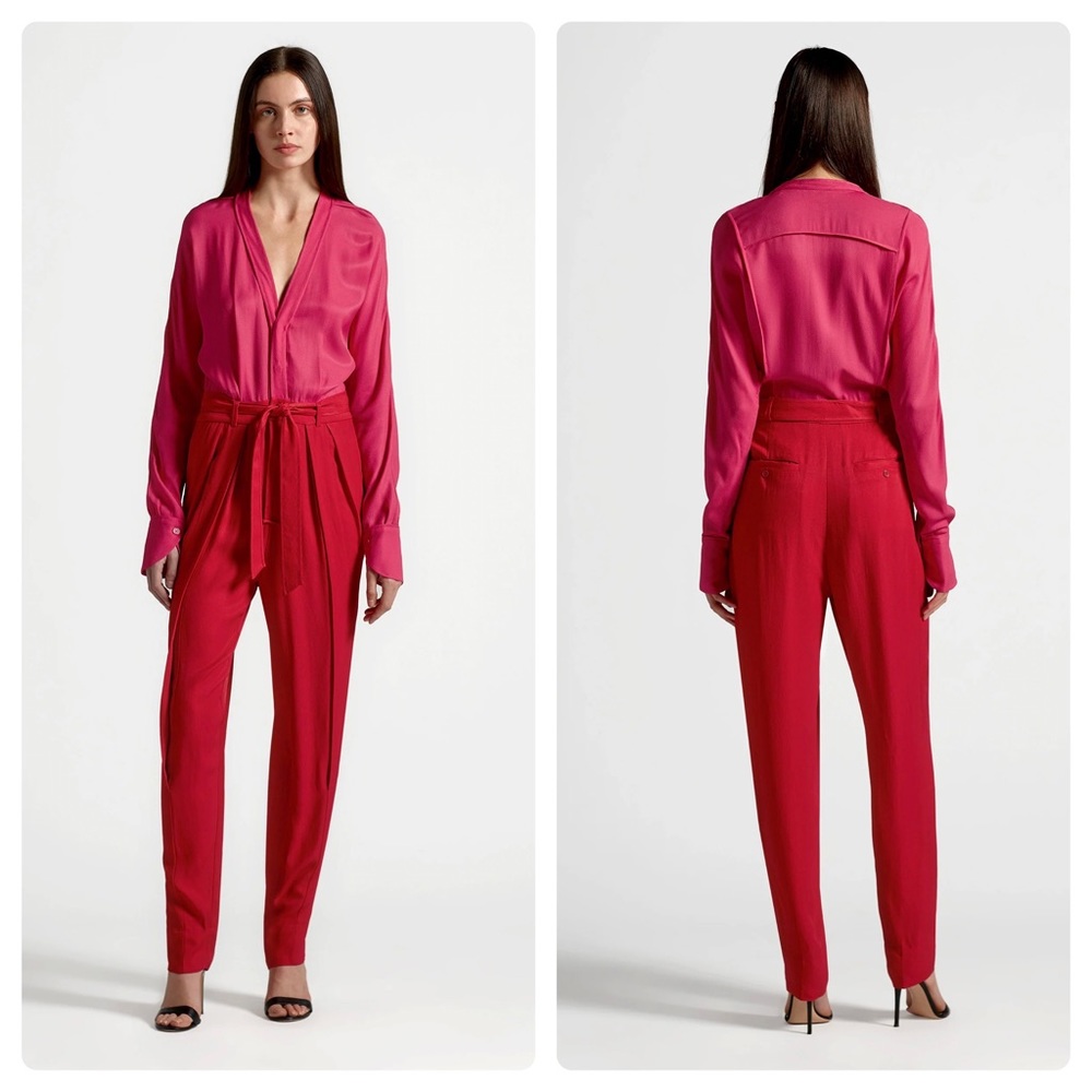 Equipment Sz 4 Zephrina Colorblock Jumpsuit Impala Lily Haute Red Viscose Boho
